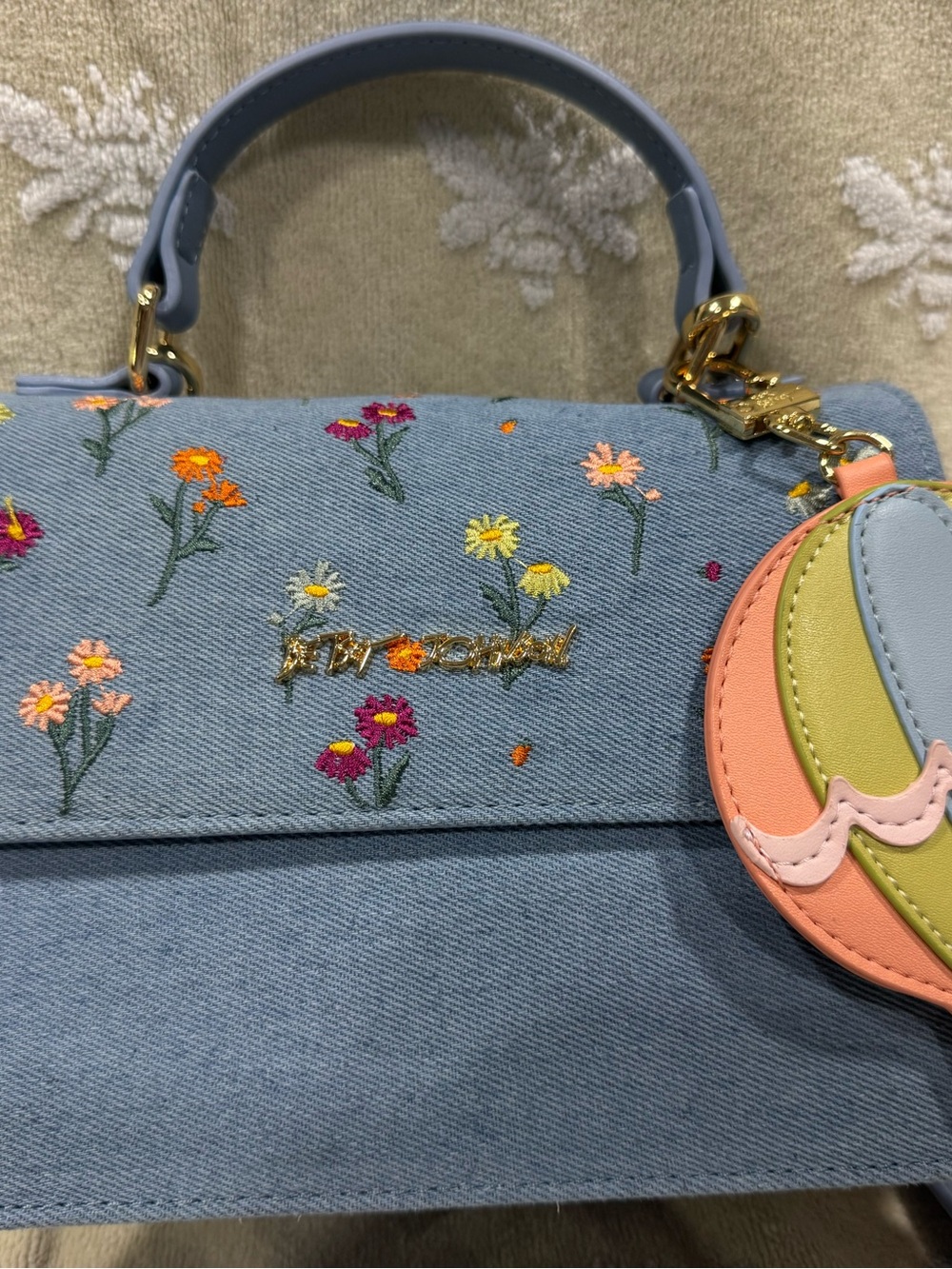 Betsey Johnson Floral Embroidered Light Blue Top-Handle Bag—SEE DESCRIPTION—NWOT